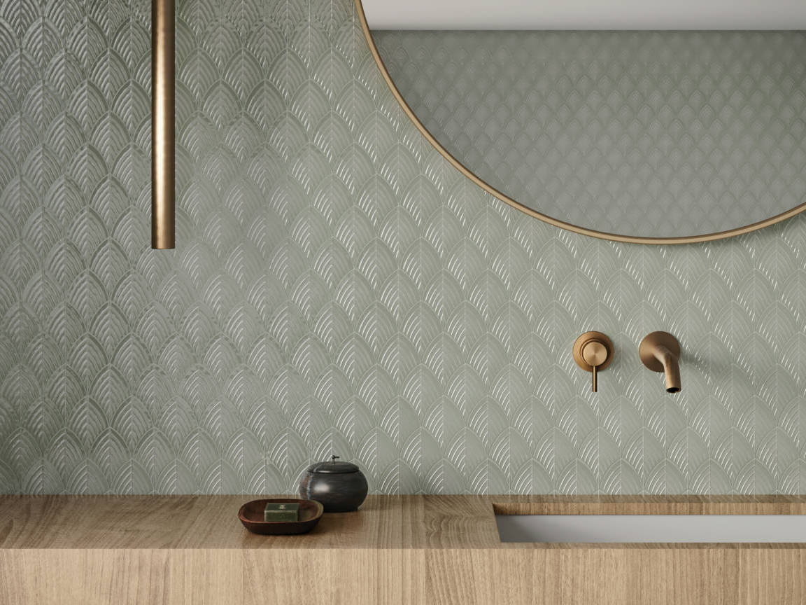 Traditions Soft Sage Glossy Scallop Mosaic 2 | Matteo Kitchens